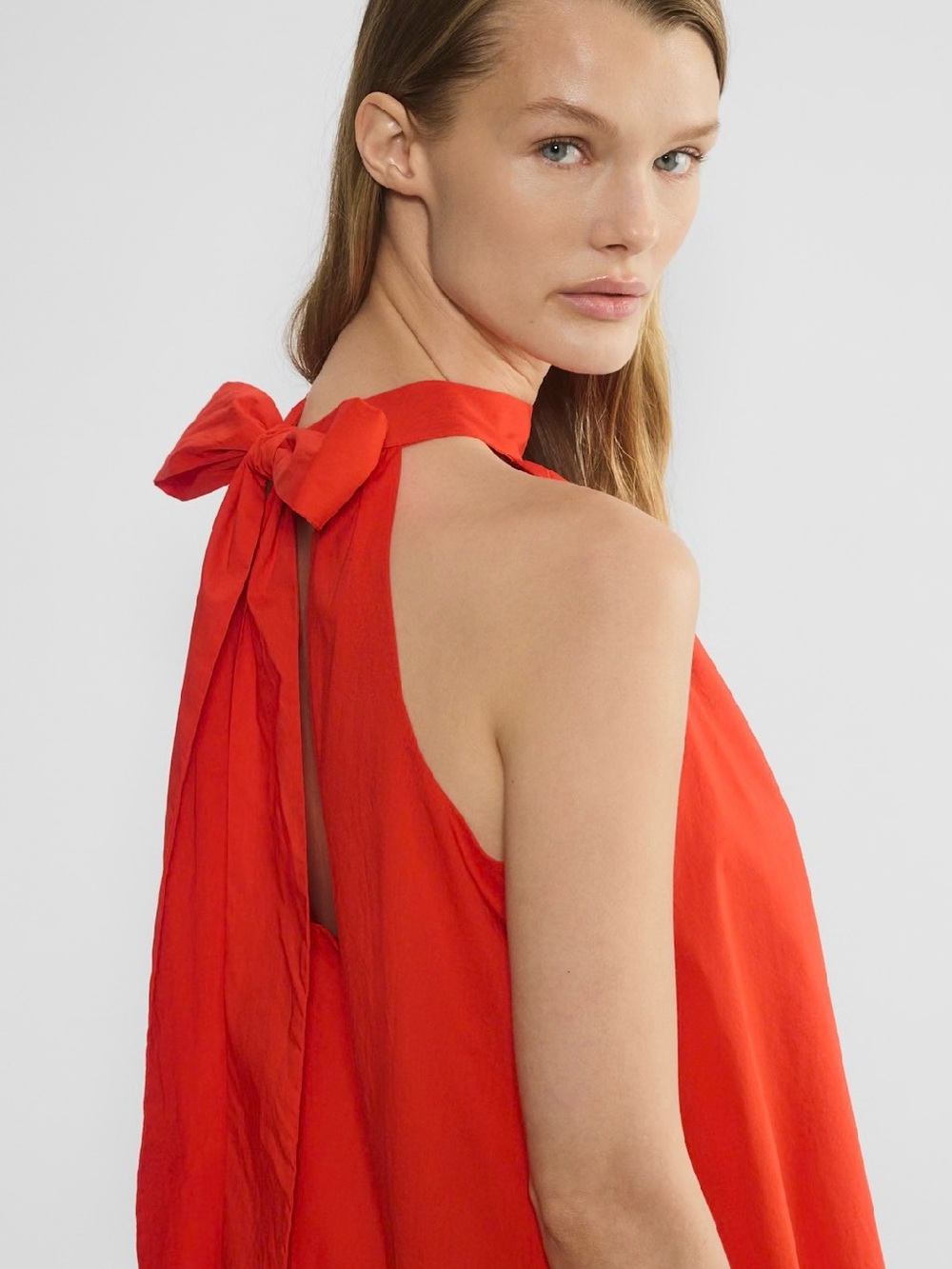 Aritzia Sunday Best Women’s Fawn Poplin Halter Mini Dress Poppy Red Sz XS - Picture 3 of 5
